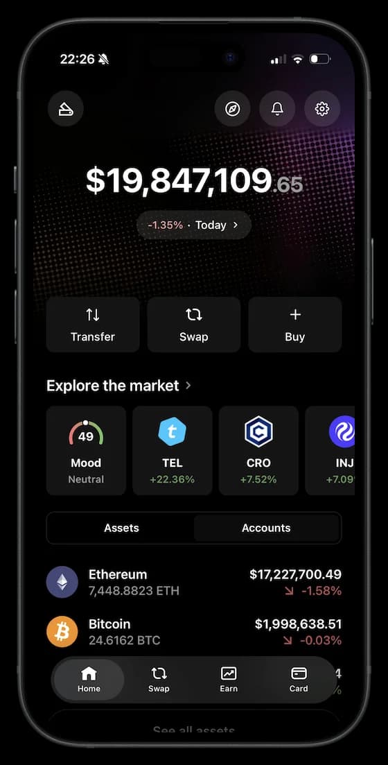 Mobile mockup of a hardware-wallet inspired portfolio page using sample numbers